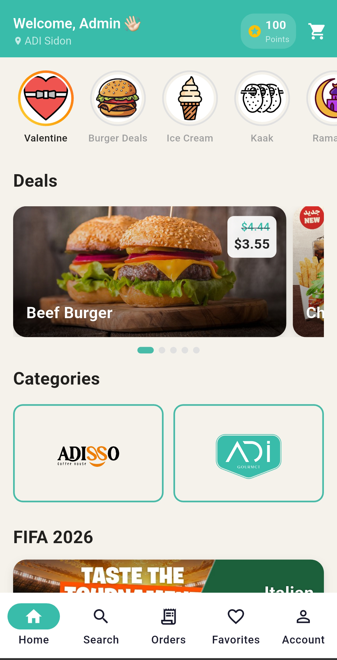 ADI home screen with highlights, deals and brand categories