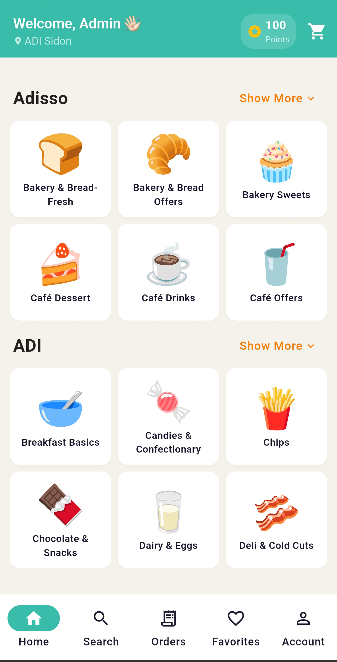 ADI menu categories for the Adisso and ADI brands