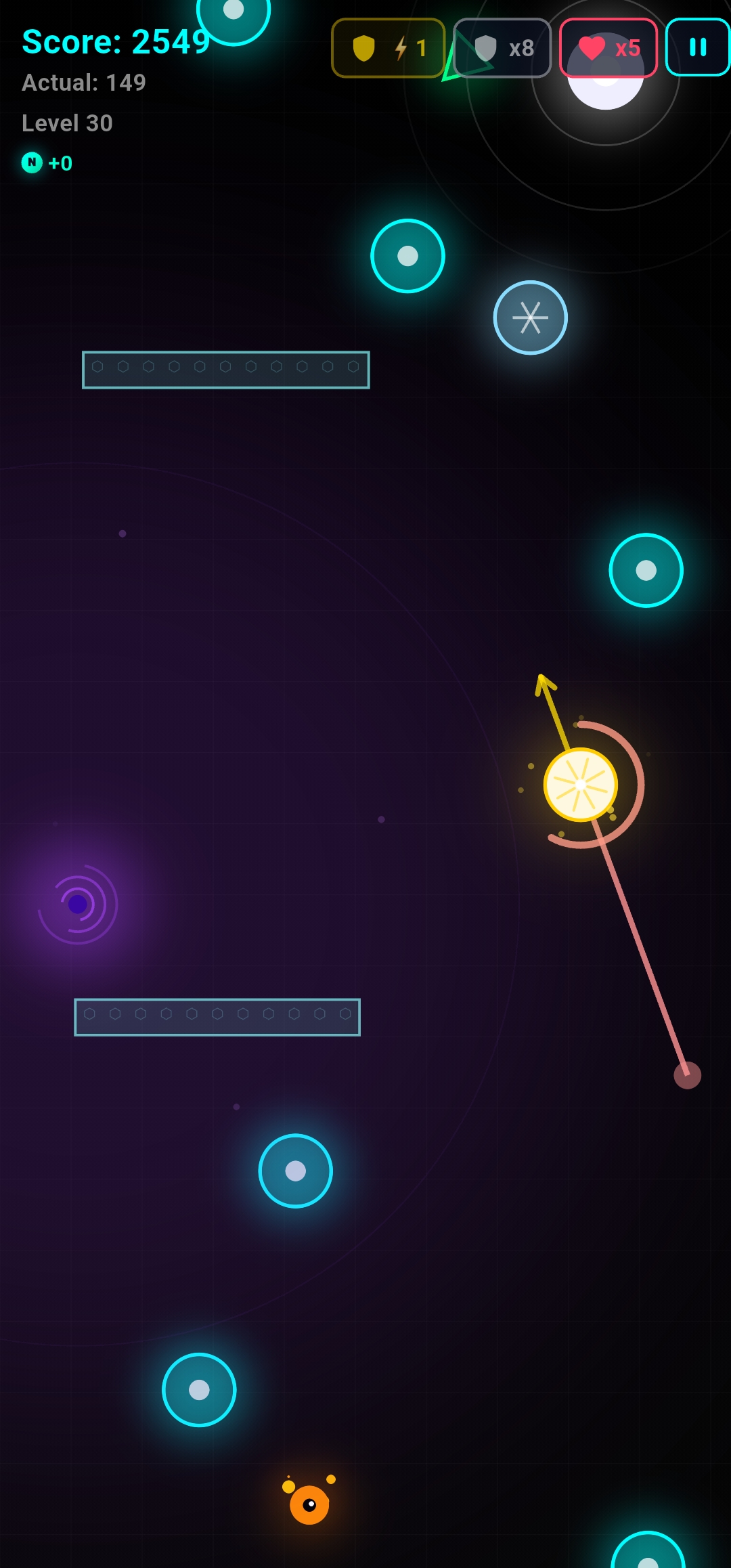 Neon Zenith gameplay next to a purple void well