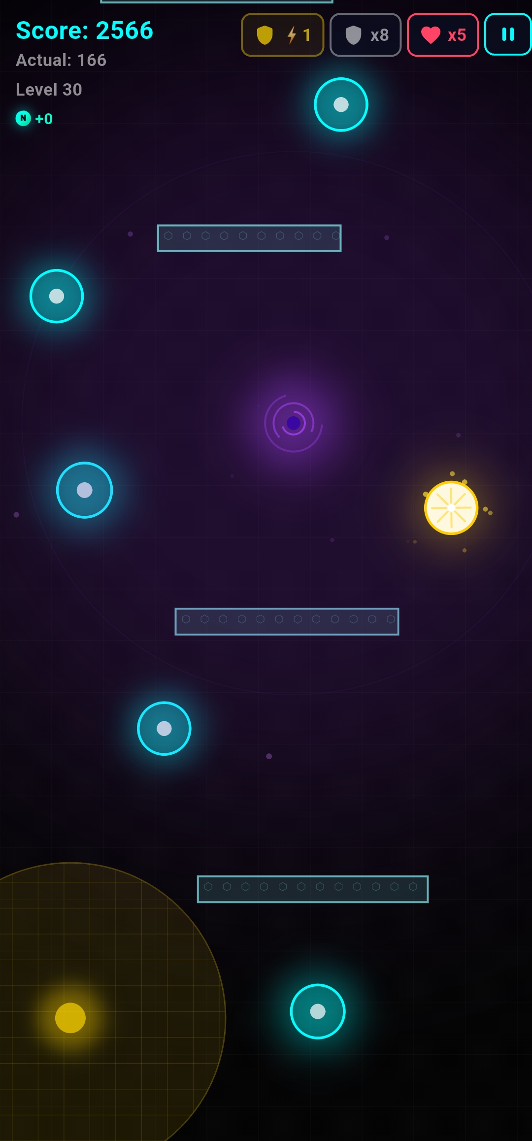 Neon Zenith gameplay with the orb in mid-flight
